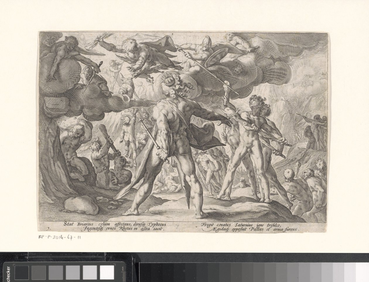 Taistelu jumalten ja jättiläisten välillä Metamorphoses of Ovid (sarjan nimi) tekijältä Hendrick Goltzius (workshop of)