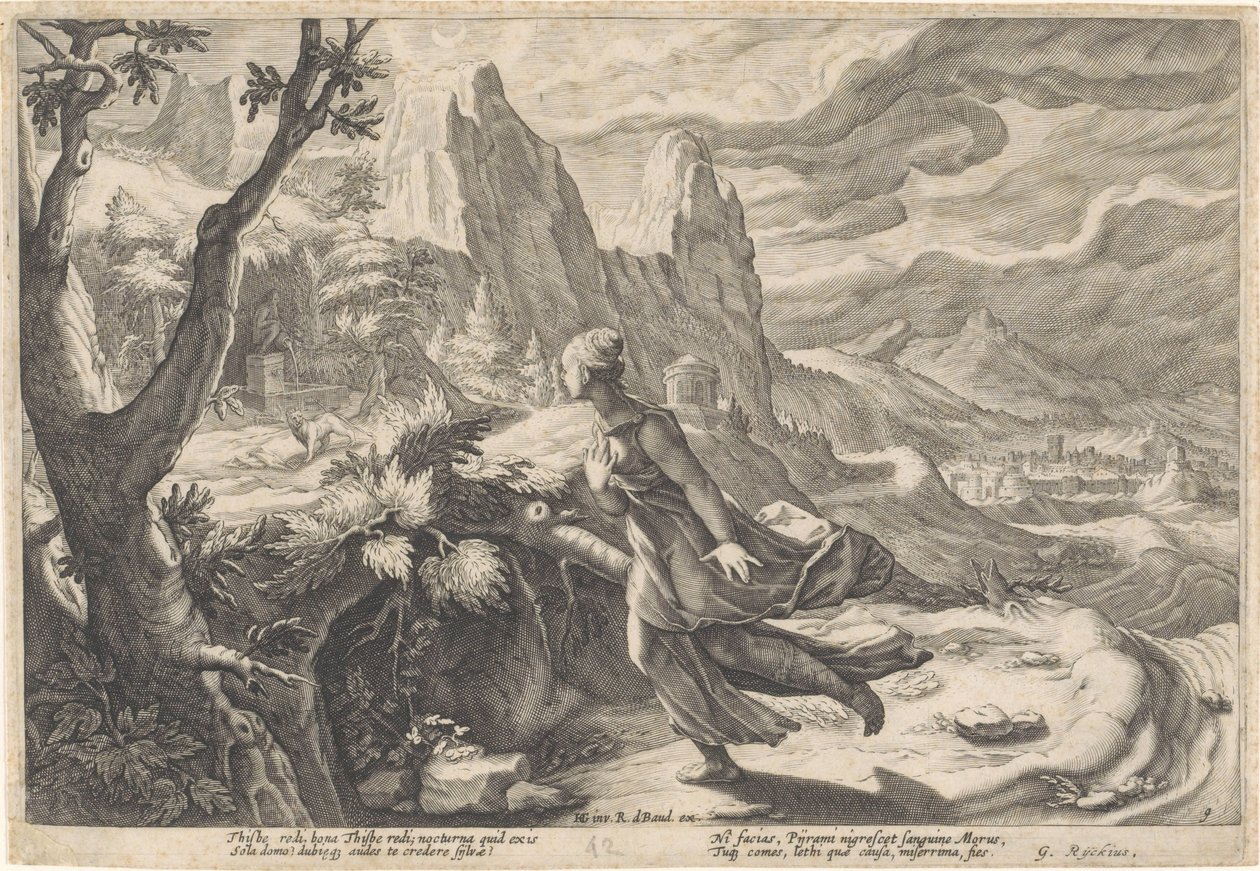 Tämä pakenee leijonaa Metamorphoses of Ovid (sarjan nimi) tekijältä Hendrick Goltzius (workshop of)