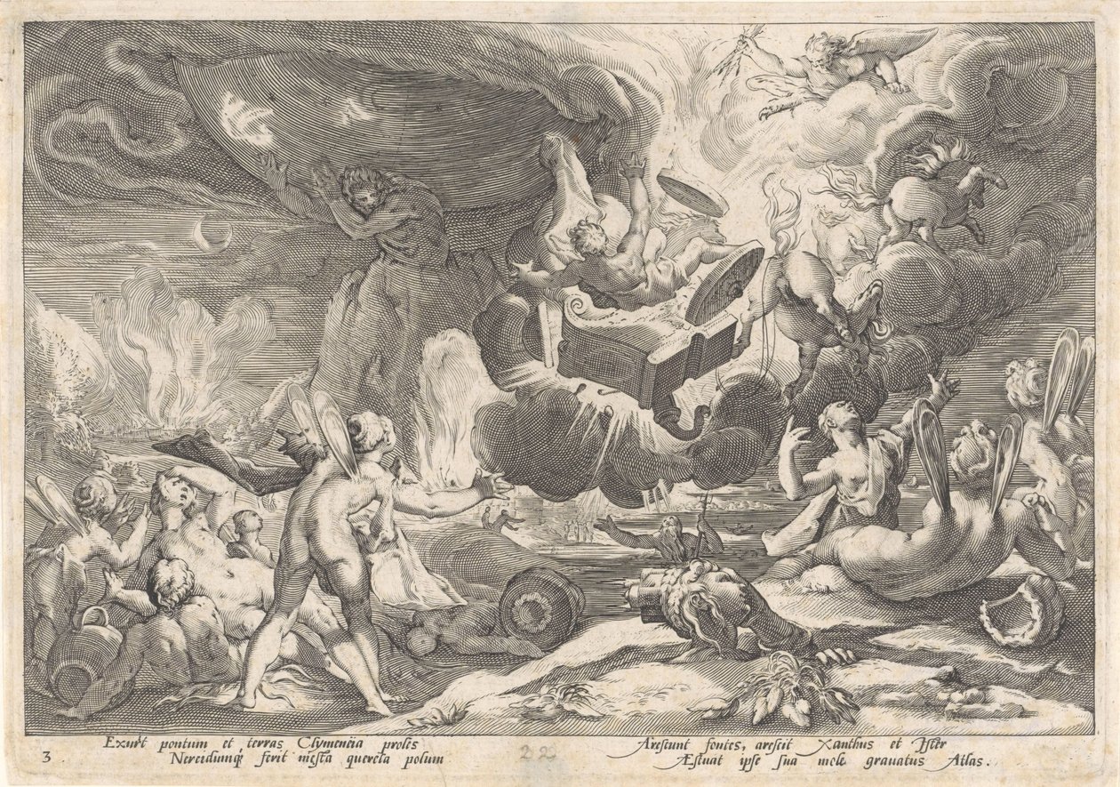 Val van Phaëthon Metamorfosen van Ovidius (sarjan nimi) tekijältä Hendrick Goltzius (workshop of)