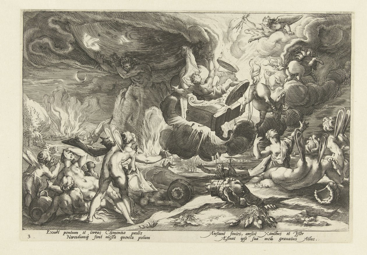 Val van Phaëthon Ovidiuksen Metamorfosen (sarjan nimi) tekijältä Hendrick Goltzius (workshop of)