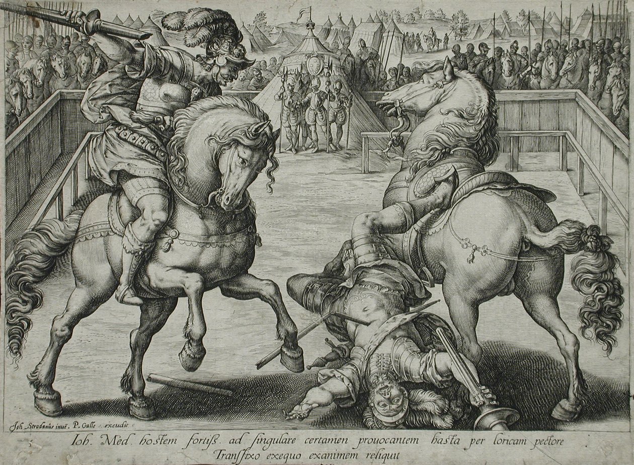 Kaksintaistelu hevosen selässä tekijältä Hendrick Goltzius