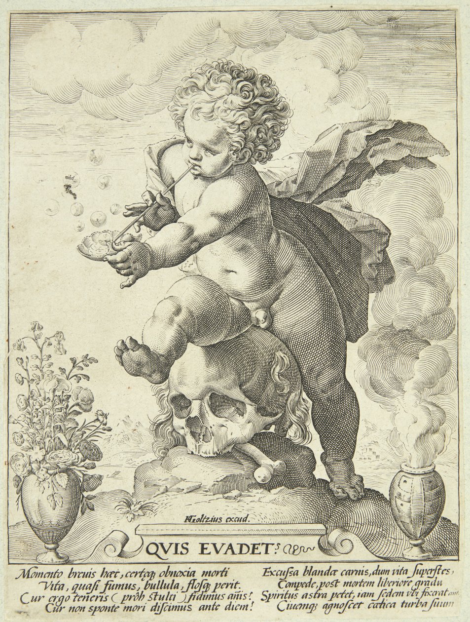 Allegoria elämän ohimenevyydestä ("Quiz Eva That?") tekijältä Hendrick Goltzius