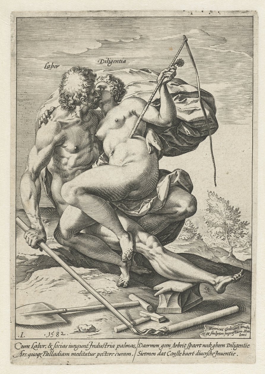 Työvoima ja teollisuus (työvoima / Diligentia) Työn, ahkeruuden, käytännön ja taiteen palkinto (sarjan nimi) tekijältä Hendrick Goltzius