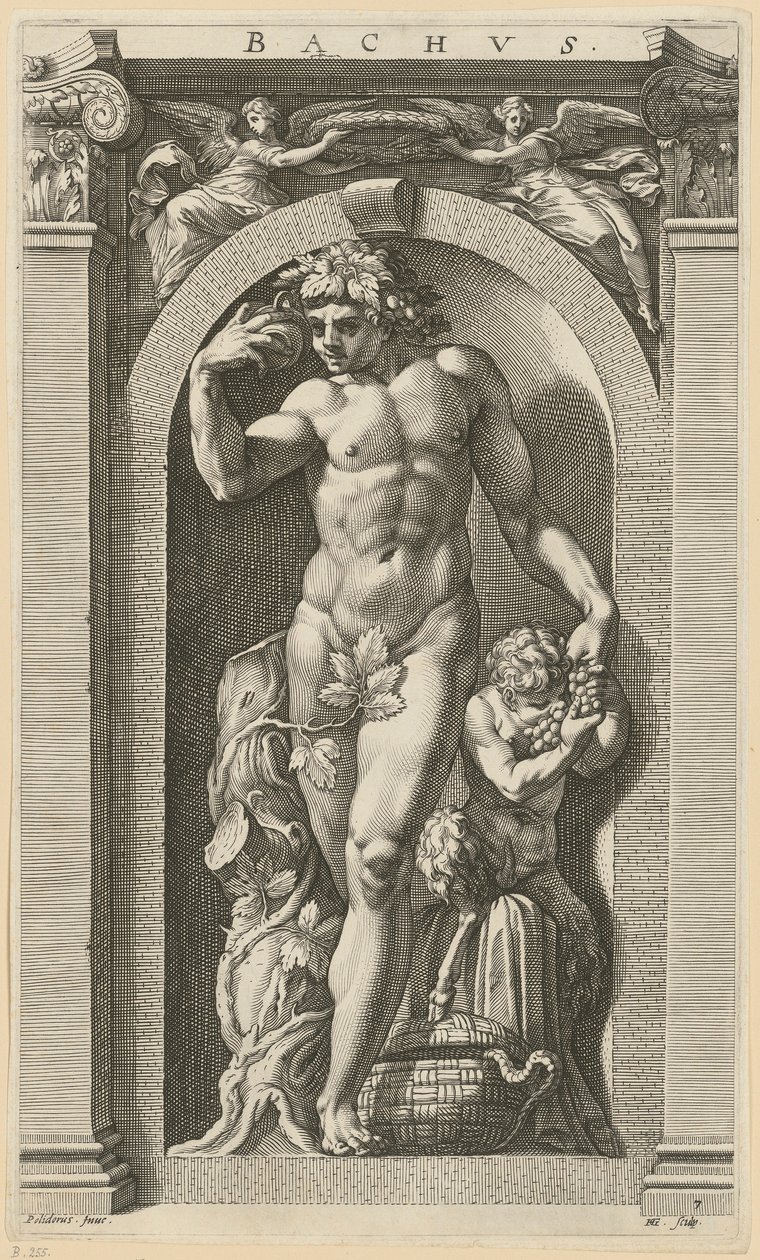Bacchus, sarjan ”Kahdeksan antiikin jumaluutta” sivu 7 tekijältä Hendrick Goltzius