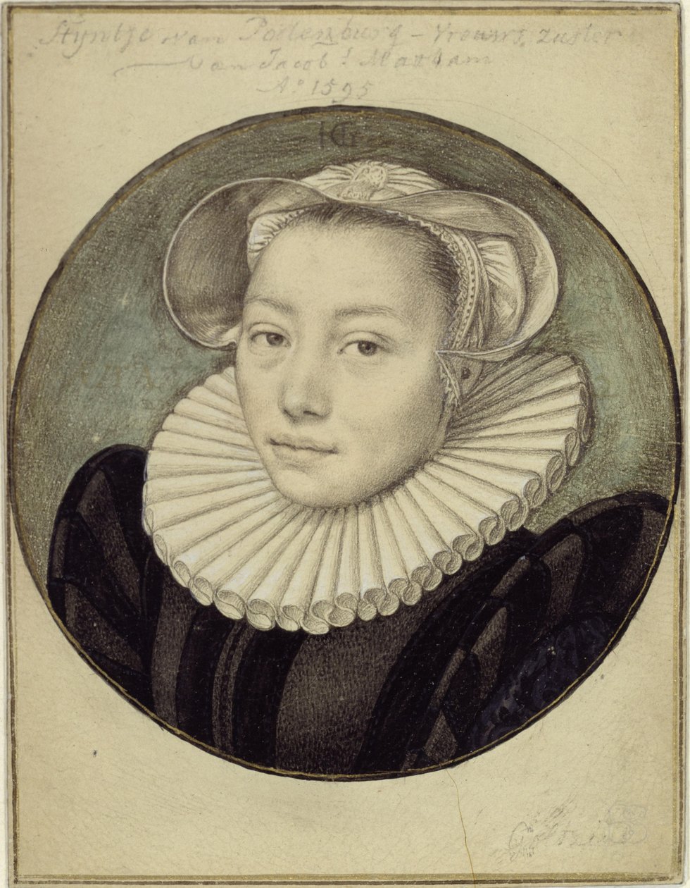 Styntje van Poelenburg-Vrouwsin, Jacob Mathamin sisaren, rintakuva tekijältä Hendrick Goltzius