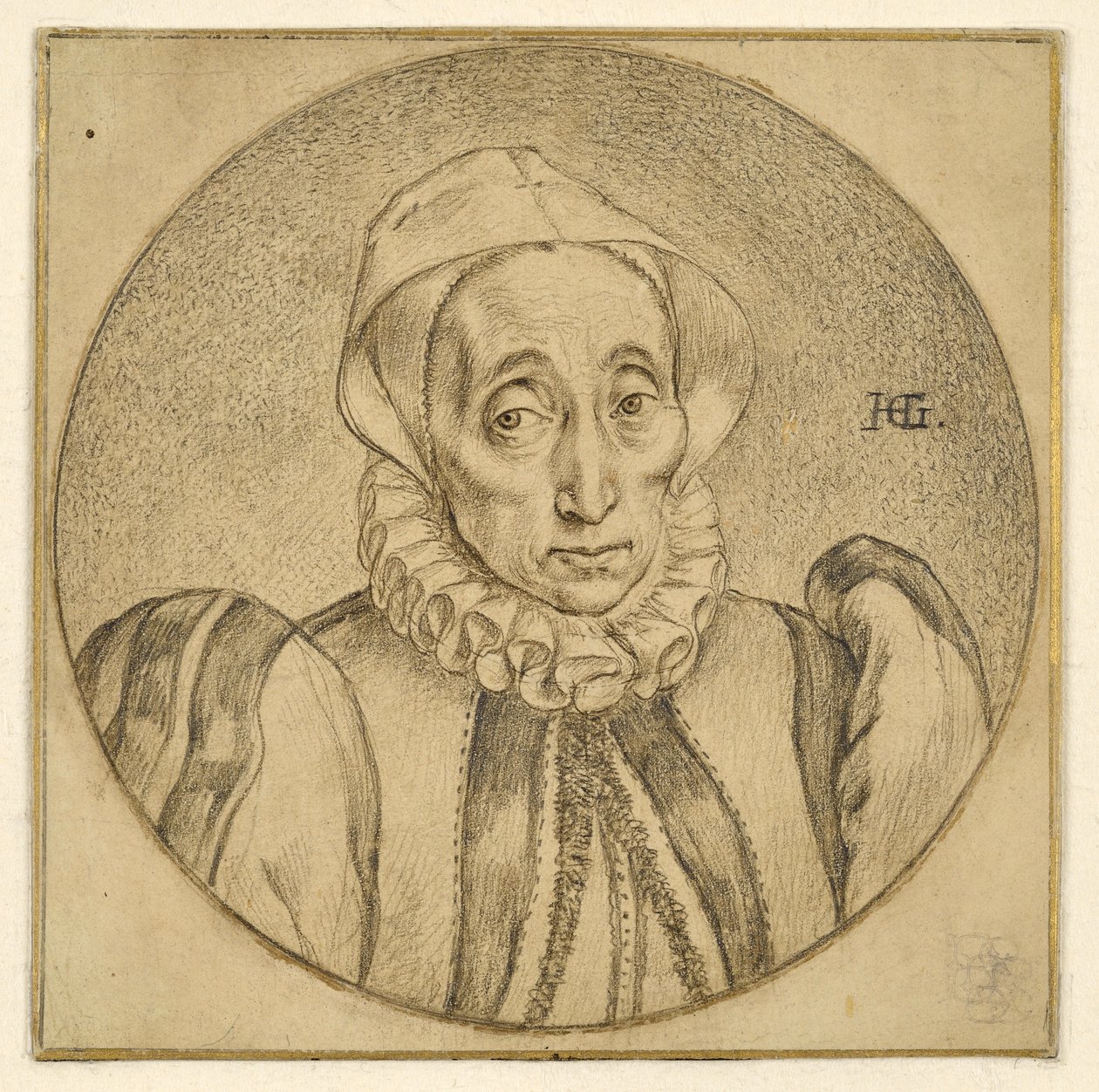 Vanhan naisen rintakuva (Agatha Scholiers) tekijältä Hendrick Goltzius