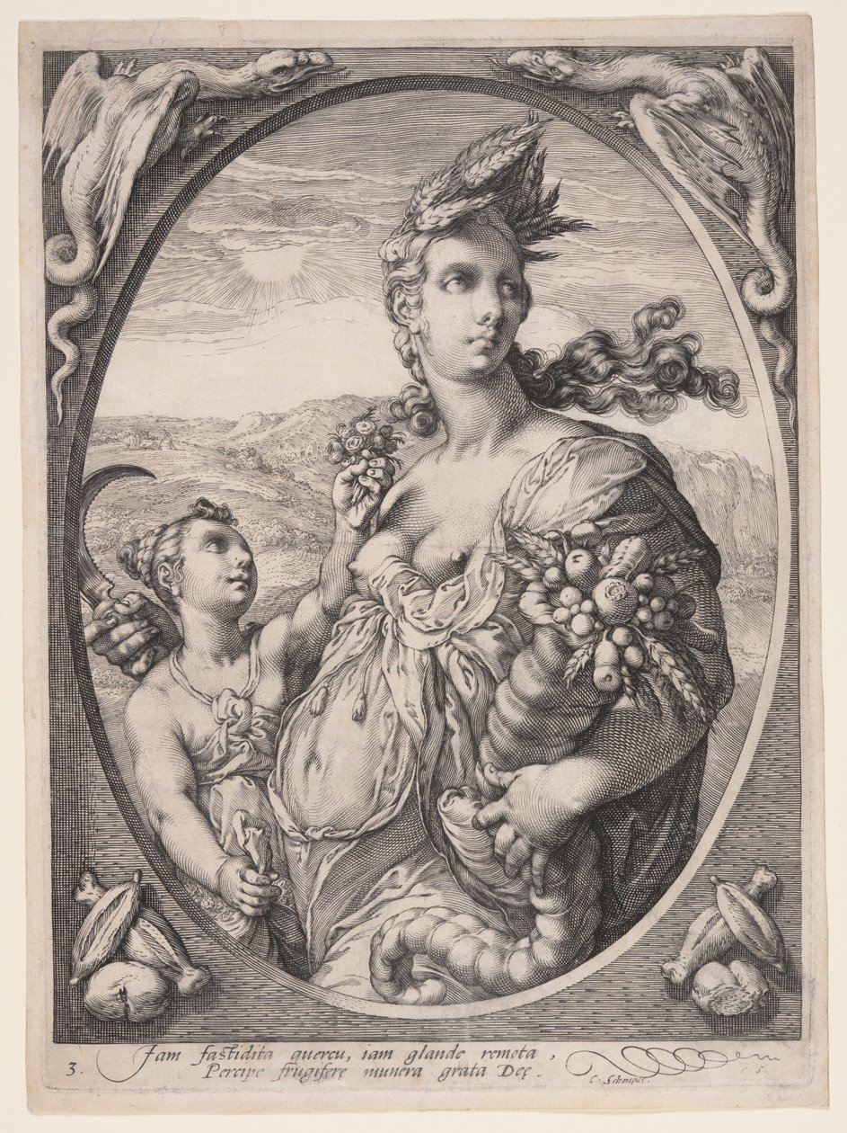 Ceres, kolmesta pakanallisesta jumalasta tai jumalattaresta. tekijältä Hendrick Goltzius