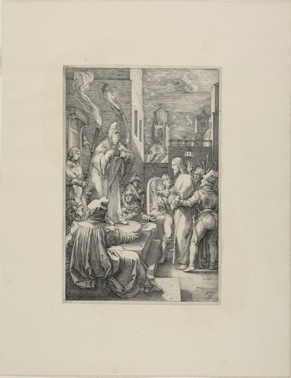 Crist davant Caifàs, placa quatre de La passió de Christfinnish tekijältä Hendrick Goltzius