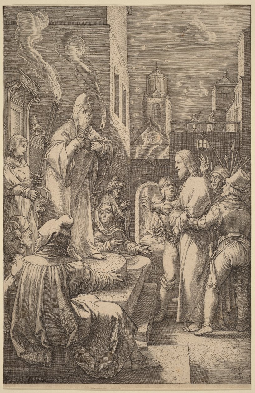 Kristus Kaifaksen edessä tekijältä Hendrick Goltzius