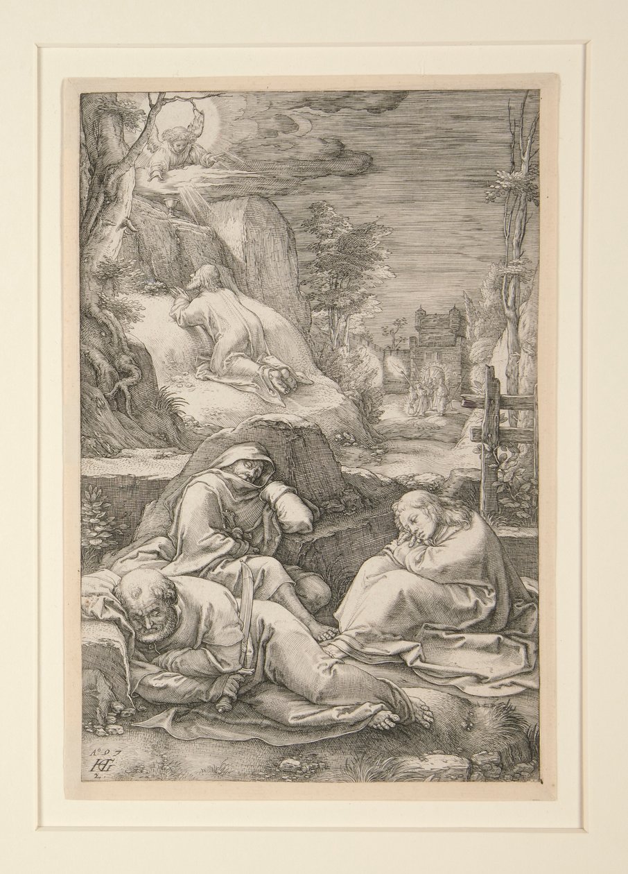 Kristus Öljymäellä (The Agony in the Garden), The Passion, #2 12 kaiverruksen sarjassa tekijältä Hendrick Goltzius