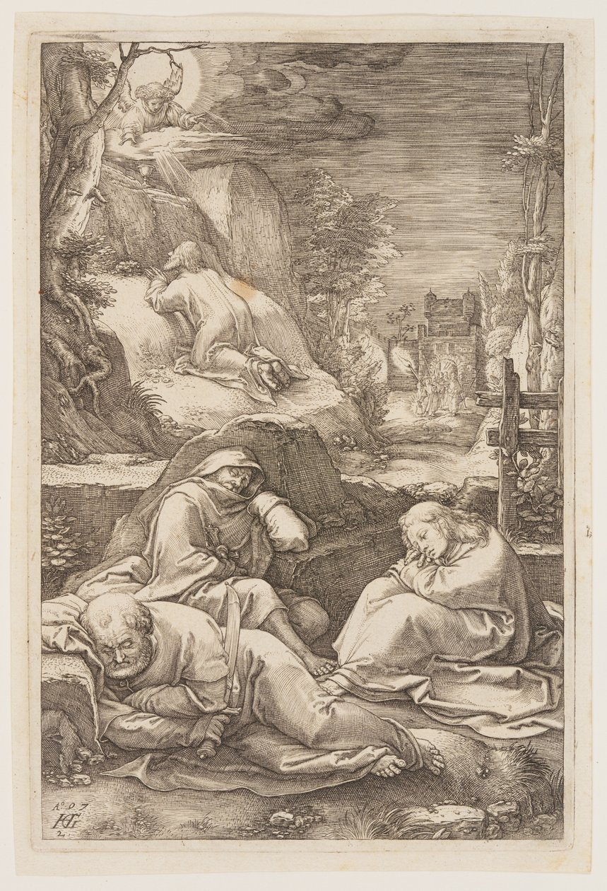 Kristus Öljymäellä, elokuvasta "Passio". tekijältä Hendrick Goltzius