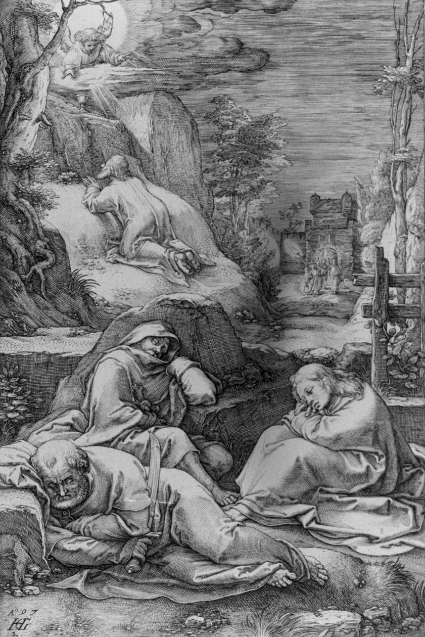 Kristus Öljymäellä, numero 2 sarjasta "Passio" tekijältä Hendrick Goltzius