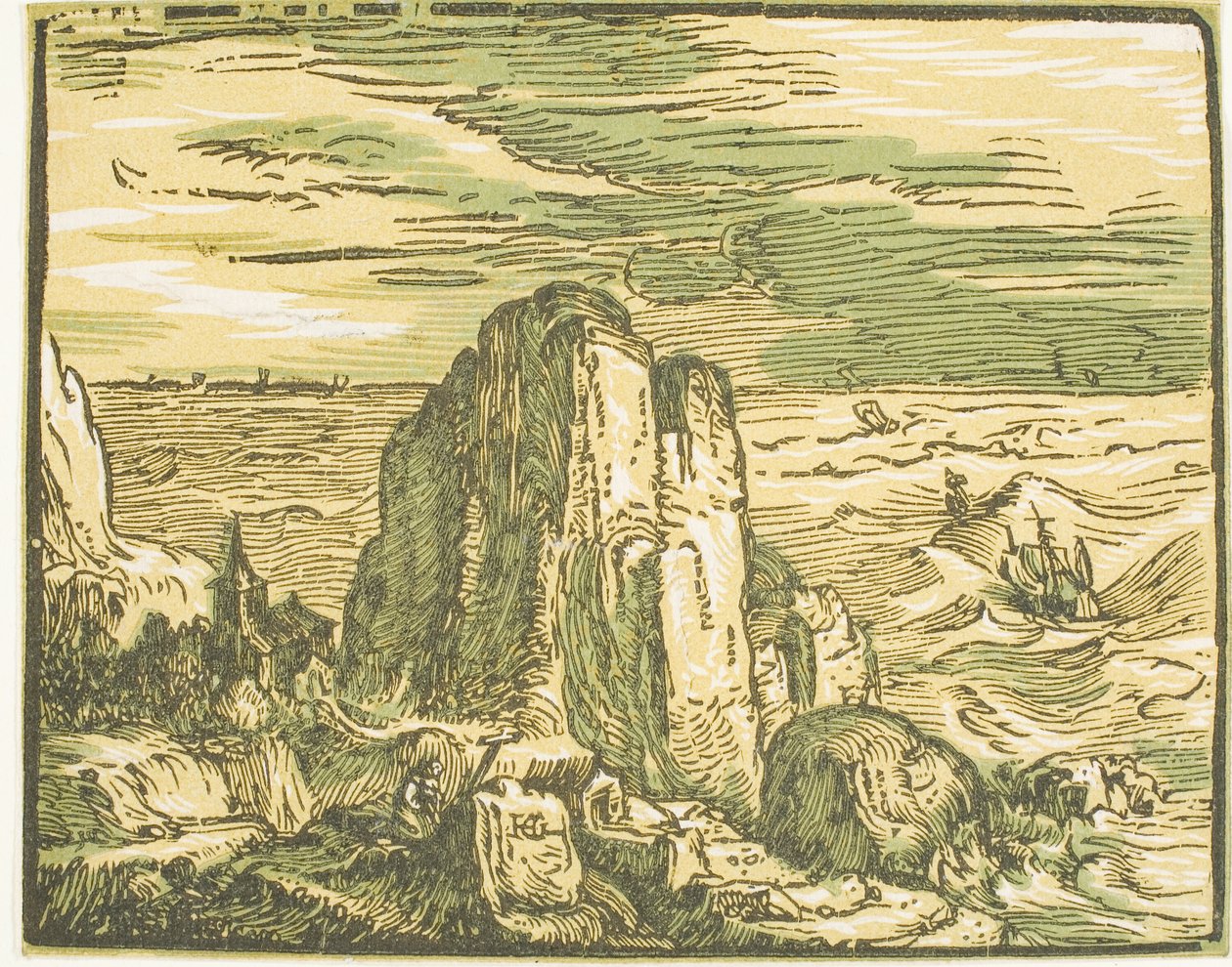 Kallio meren rannalla neljästä pienestä maisemasta tekijältä Hendrick Goltzius