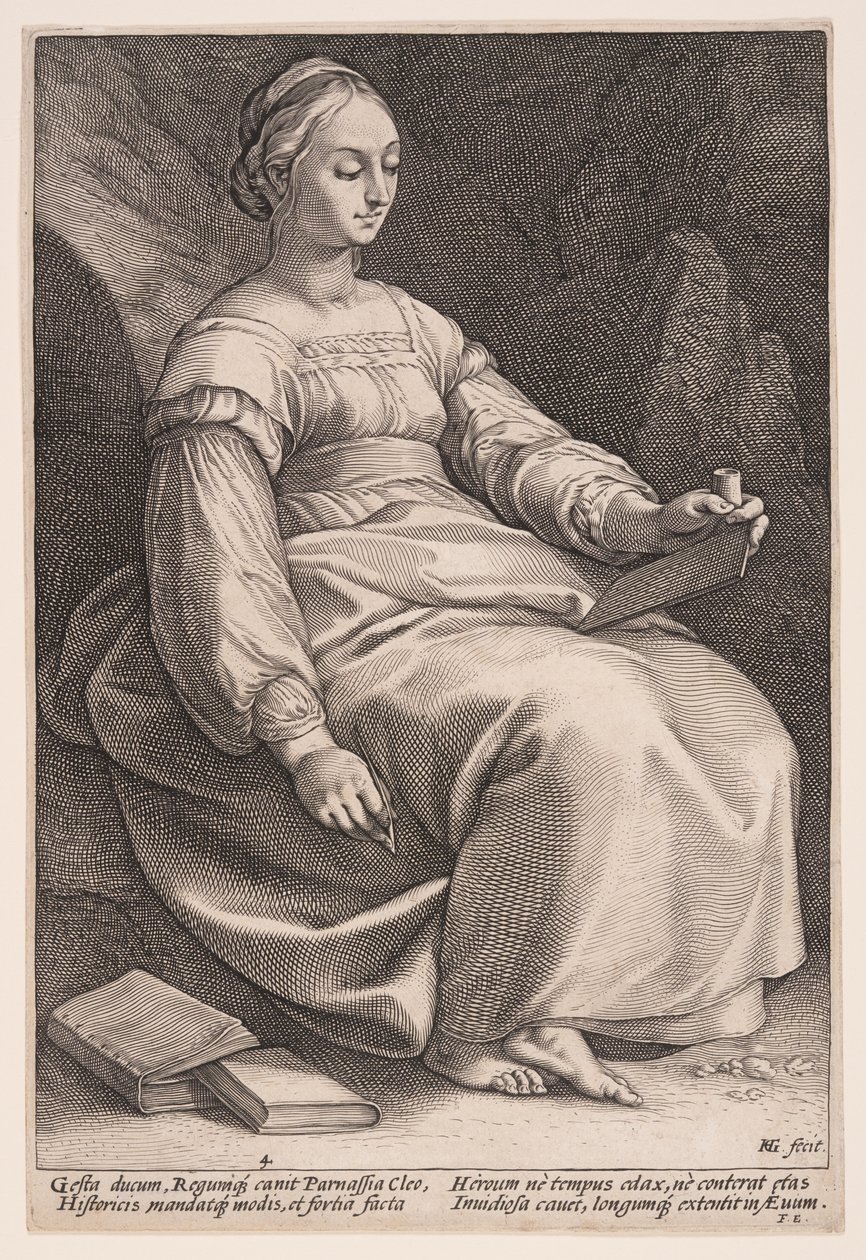 Clio, historian muusa, teoksesta The Nine Muses (Yhdeksän muusaa). tekijältä Hendrick Goltzius