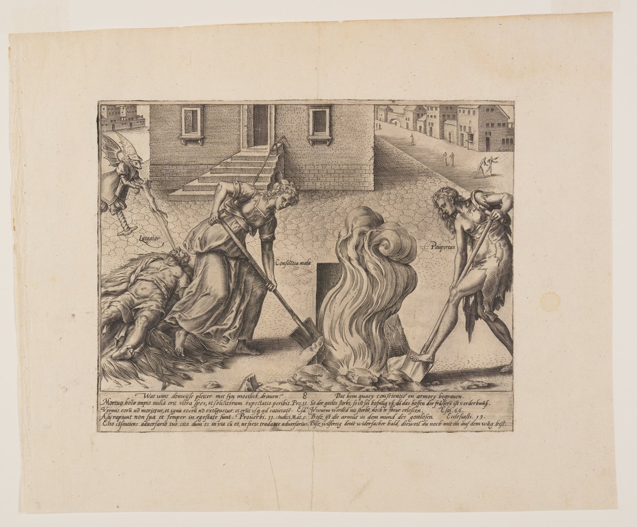Hölmön oikeudenkäyntihenkilön kuolema, kirjasta Litis Abusus (Lain väärinkäytökset). tekijältä Hendrick Goltzius