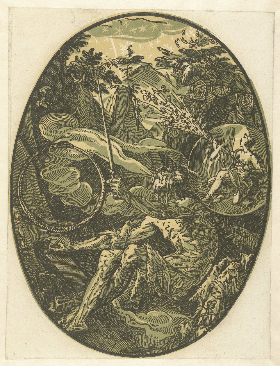 Demogorgon ikuisuuden luolassa Jumalat ja jumalattaret (sarjan nimi) tekijältä Hendrick Goltzius