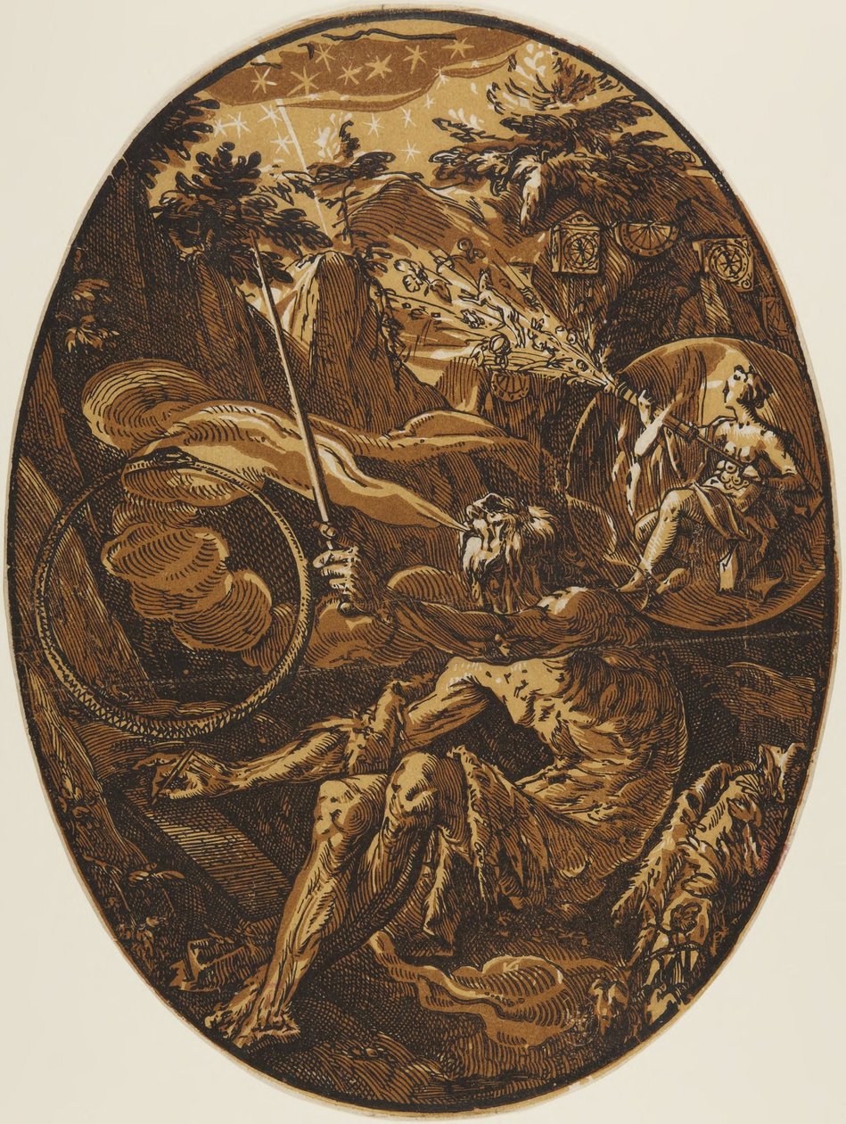 Demogorgon Ikuisuuden luolassa tekijältä Hendrick Goltzius