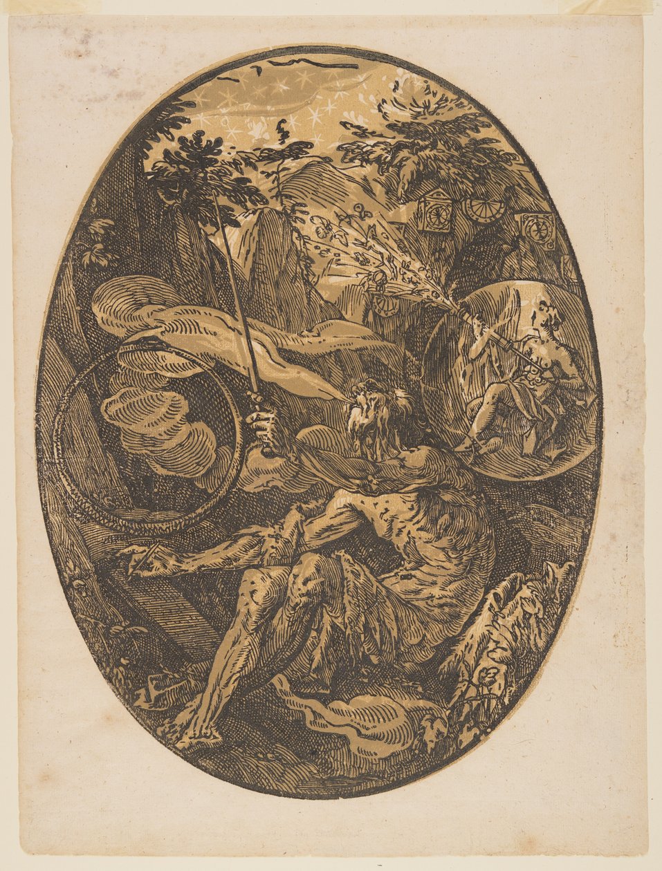 Demogorgon Ikuisuuden luolassa, elokuvasta Jumaluuksia tekijältä Hendrick Goltzius