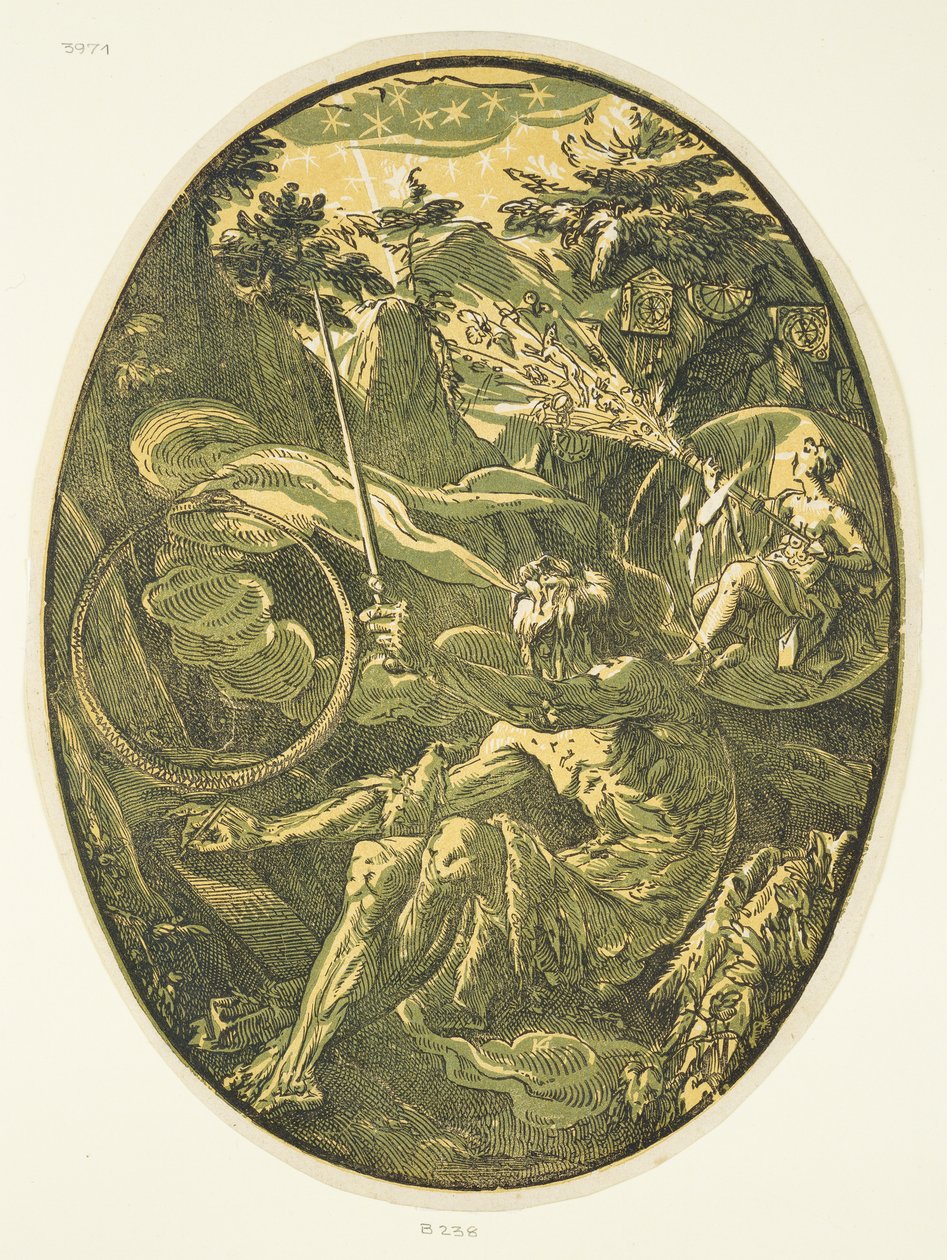 Demogorgon Ikuisuuden luolassa, sarjasta ”Demogorgon ja jumalat” tekijältä Hendrick Goltzius