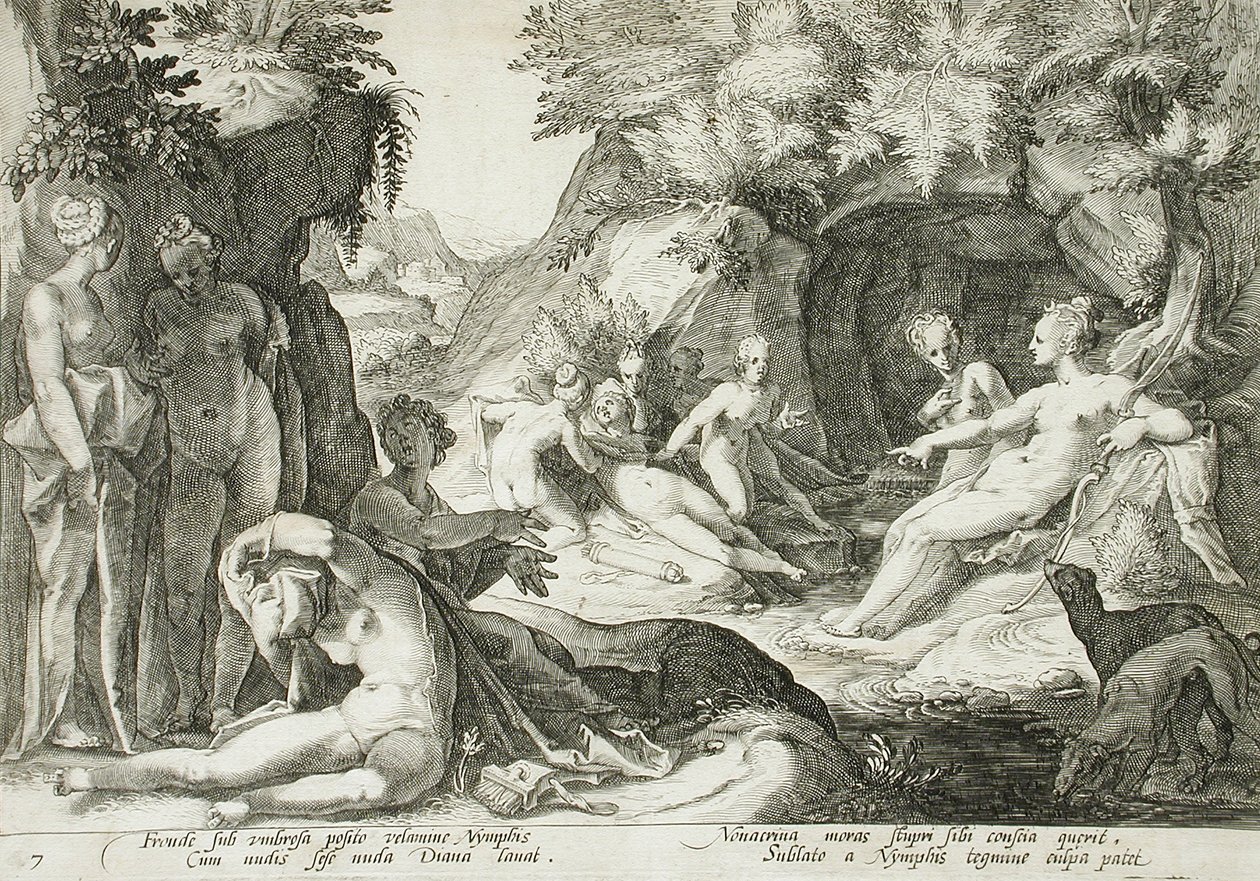 Diana ja hänen nymfinsä saavat tietää Calliston raskaudesta tekijältä Hendrick Goltzius