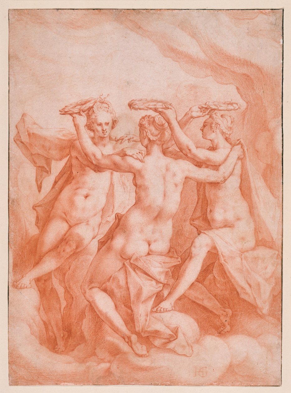 Die drei Grazien auf Wolken schwebend tekijältä Hendrick Goltzius