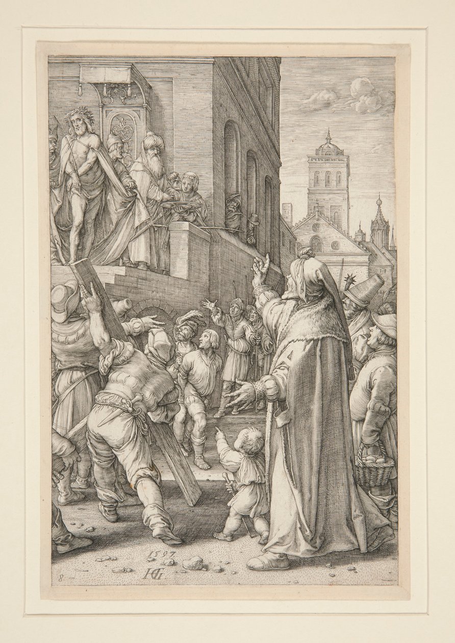 Ecce Homo, The Passion, #8 12 kaiverruksen sarjassa tekijältä Hendrick Goltzius