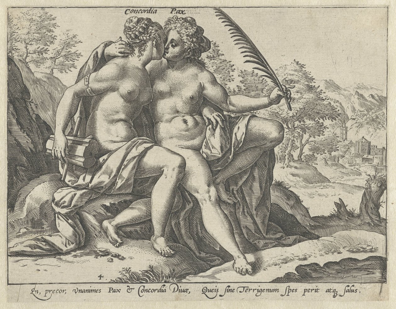 Yhtenäisyys ja rauha (Concordia / Pax) Yhteiset hyveet (sarjan nimi) tekijältä Hendrick Goltzius