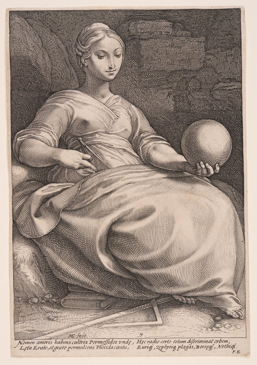 Erato, lyyrisen runouden muusa, teoksesta Yhdeksän muusaa. tekijältä Hendrick Goltzius