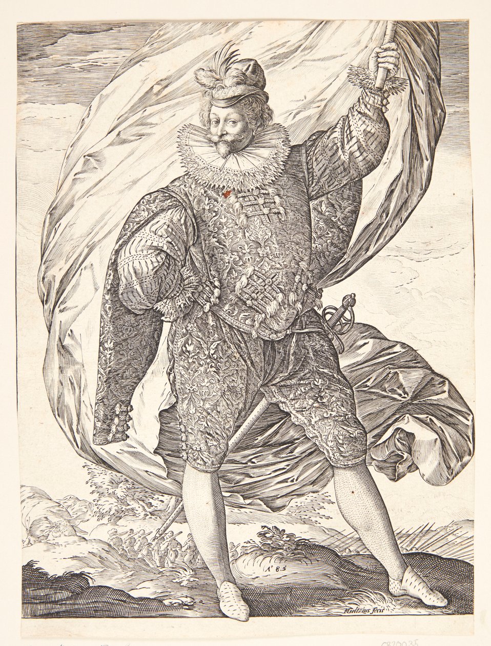 Lipunkantaja oikealle kääntyneenä tekijältä Hendrick Goltzius