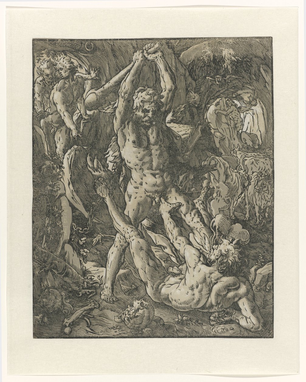 Hercules voitti Cacuksen Hercules en Cacus tekijältä Hendrick Goltzius