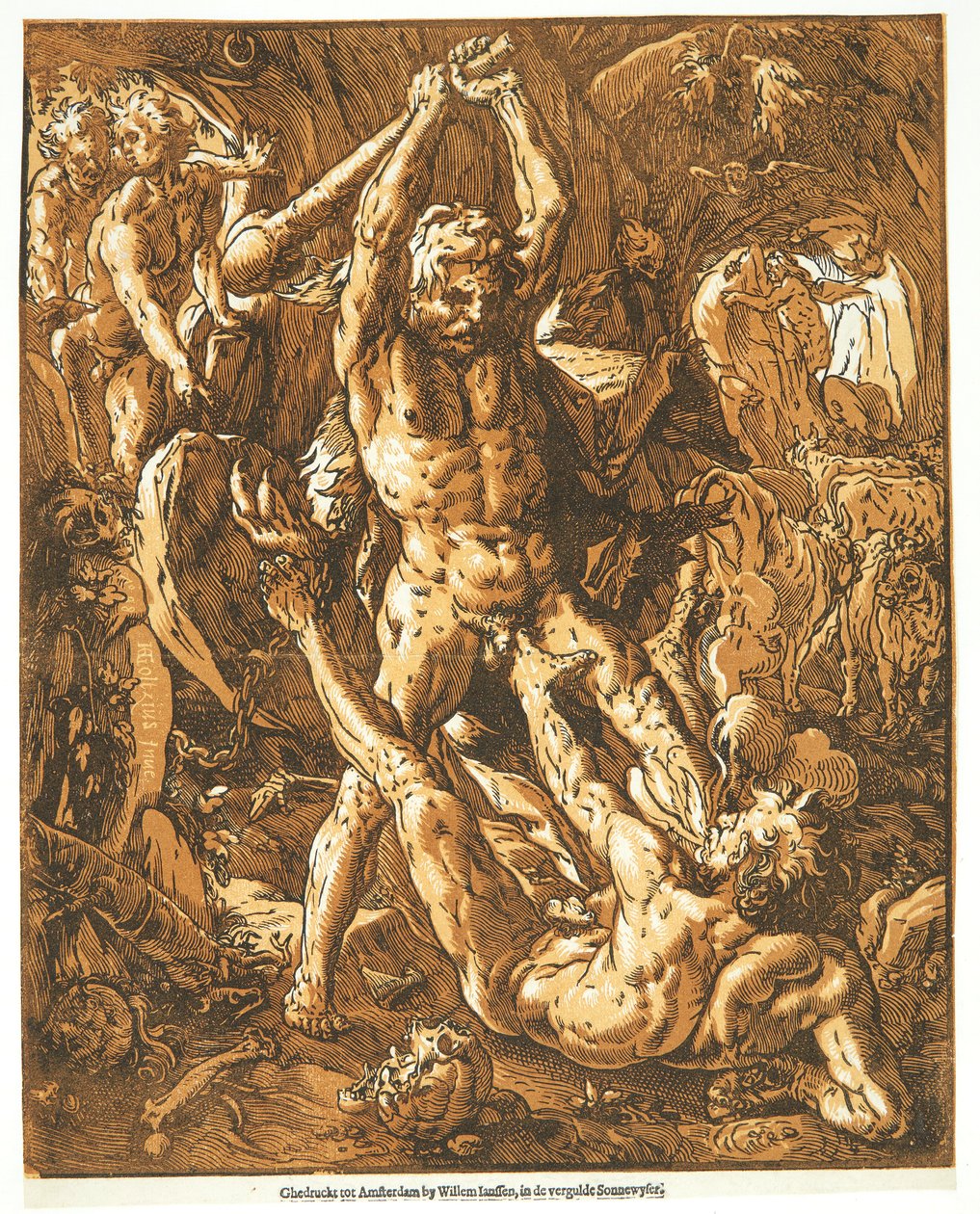 Herkules surmaa Cacuksen tekijältä Hendrick Goltzius