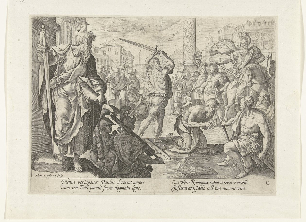 Paavalin marttyyrikuolema (Kristuksen ja?) Apostolien marttyyrikuolema (sarjan nimi) tekijältä Hendrick Goltzius