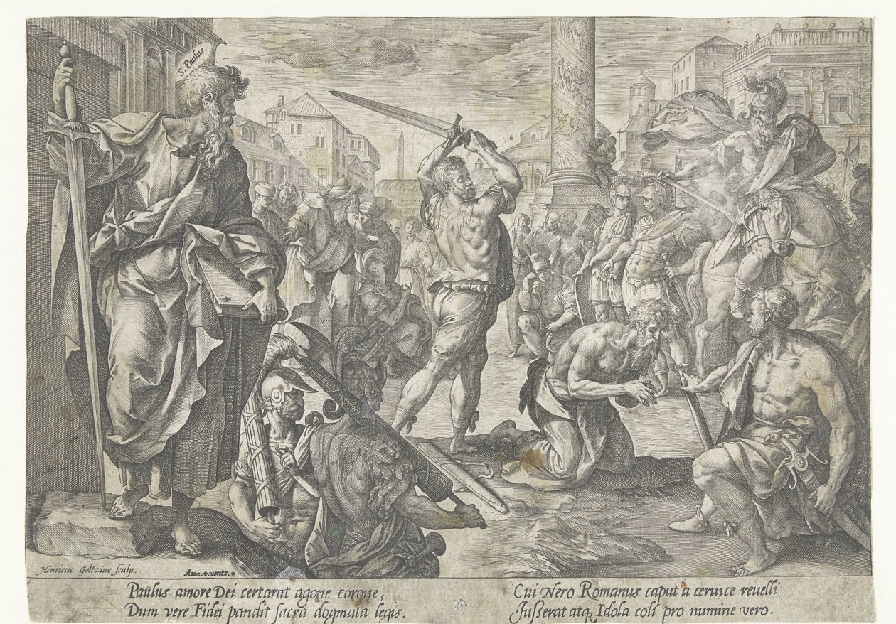 Paavalin marttyyrikuolema Kristuksen ja apostolien marttyyrikuolema (sarjan nimi) tekijältä Hendrick Goltzius