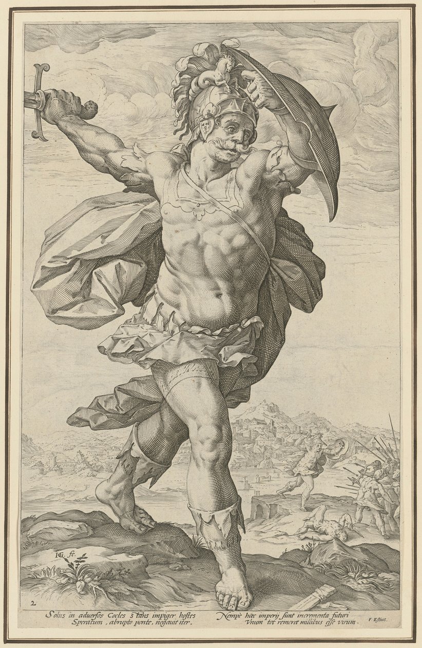Horatius Cocles, sarjan ”Roomalaiset sankarit” 2. arkki tekijältä Hendrick Goltzius