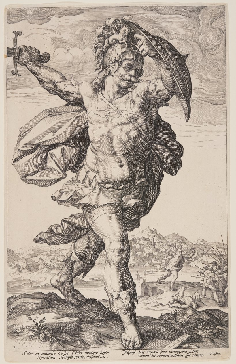 Horatius Cocles, roomalaisista sankareista. tekijältä Hendrick Goltzius