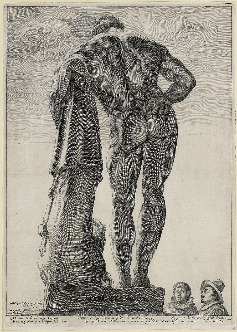 Jacob Matham ja Hendrick Goltzius tarkastelevat Farnesen Herkulesta tekijältä Hendrick Goltzius