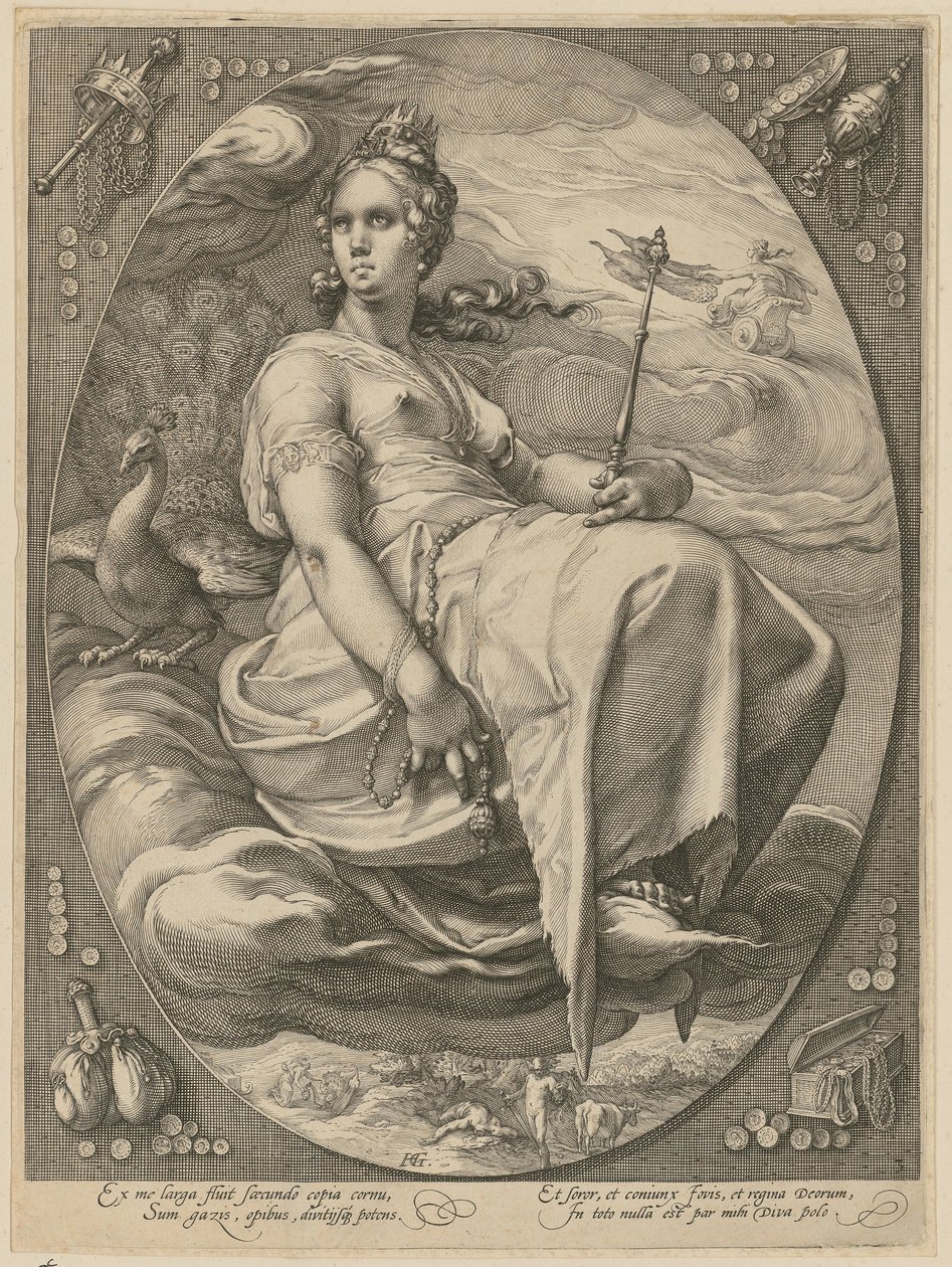 Juno, sarjan ”Kolme jumalattarta” 3. sivu tekijältä Hendrick Goltzius