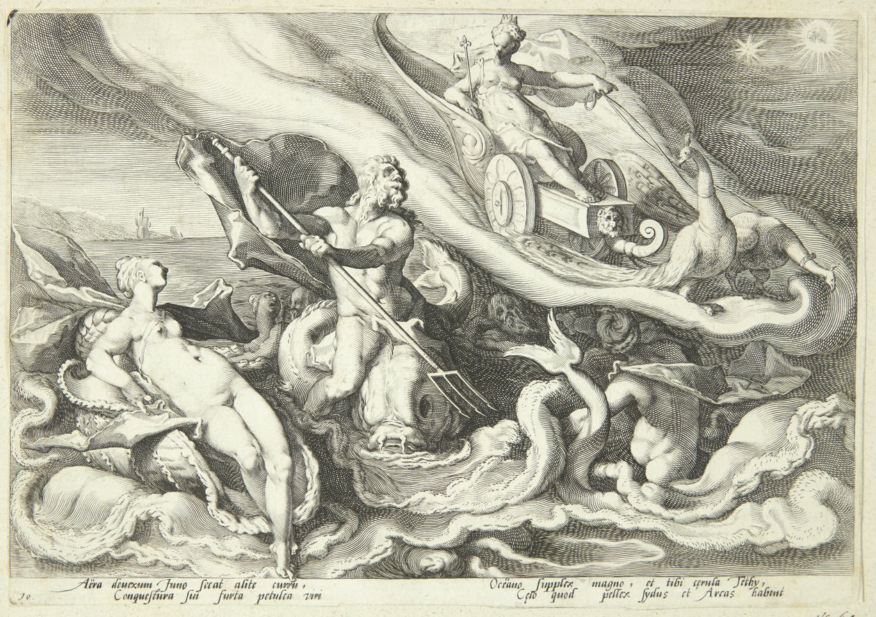 Juno valittaa Kallistosta Okeanosille ja Tethysille tekijältä Hendrick Goltzius