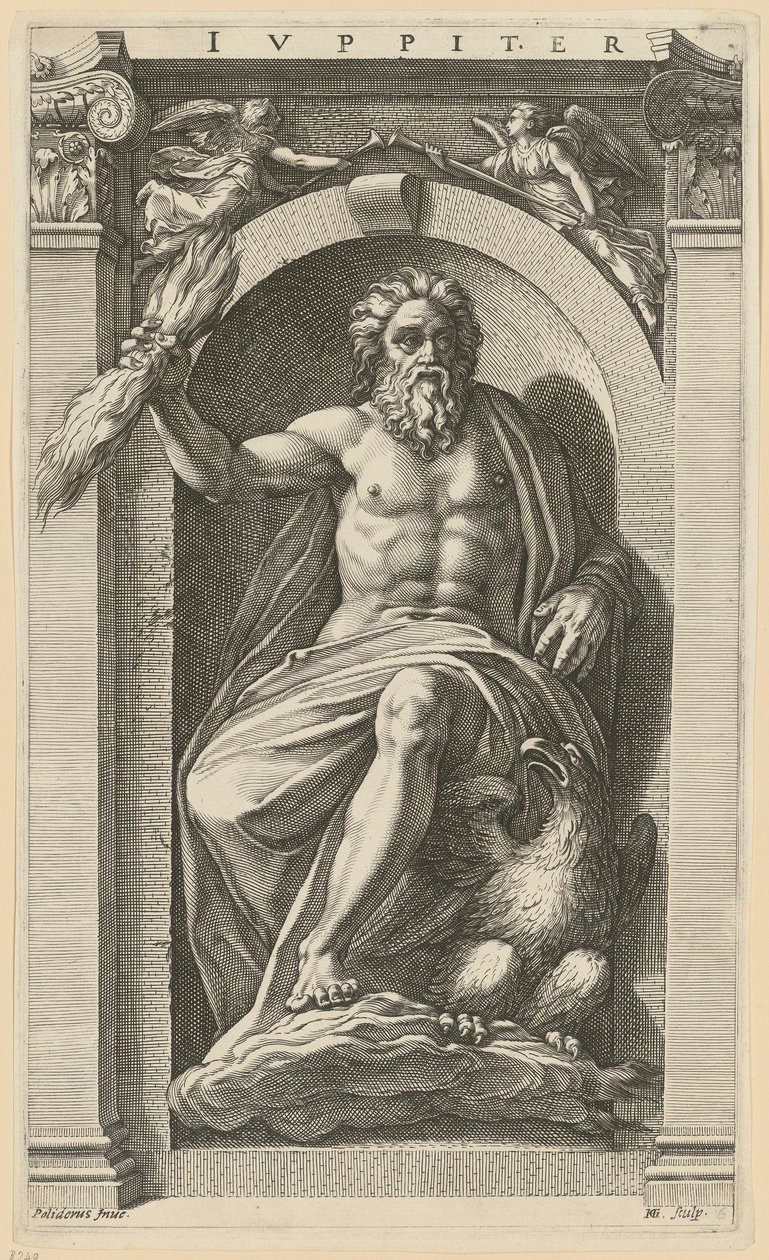 Jupiter, sarjan ”Kahdeksan antiikin jumaluutta” sivu 6 tekijältä Hendrick Goltzius
