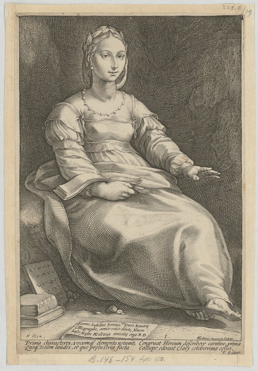 Kalliope, sarjan ”Yhdeksän muusa” 1. lehti tekijältä Hendrick Goltzius
