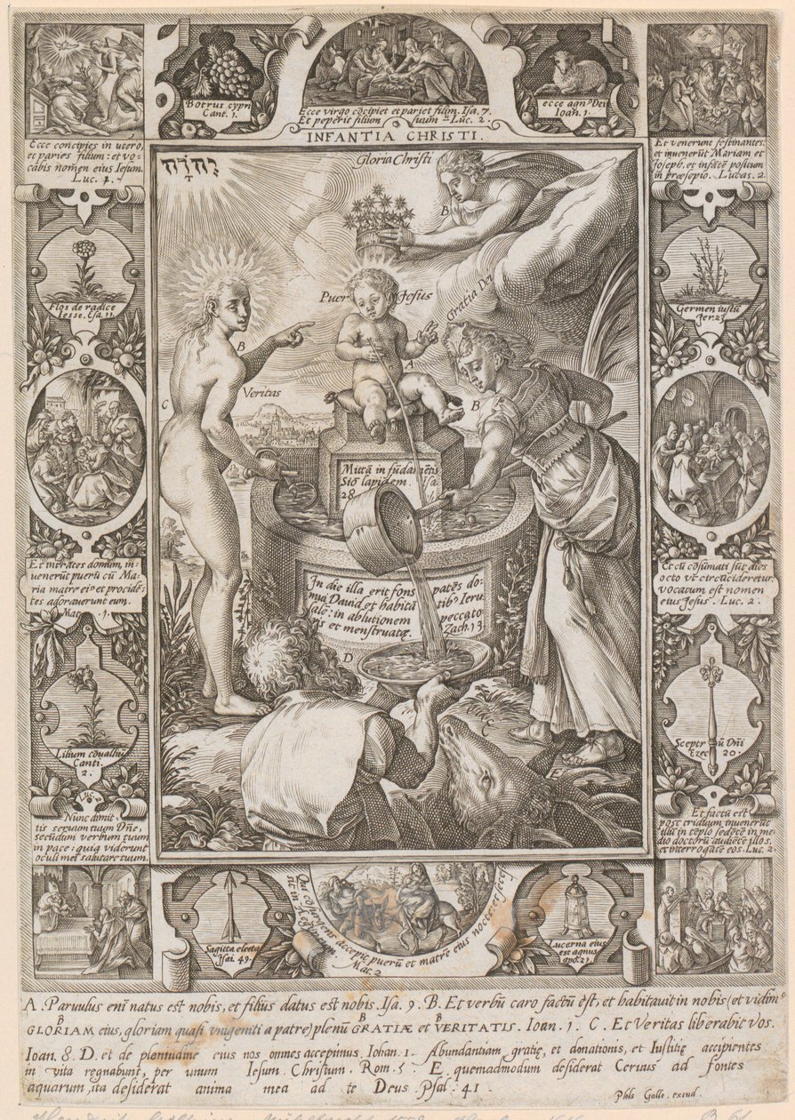 Kristuksen lapsuus, sarjan ”Kristuksen elämä” 3. sivu tekijältä Hendrick Goltzius