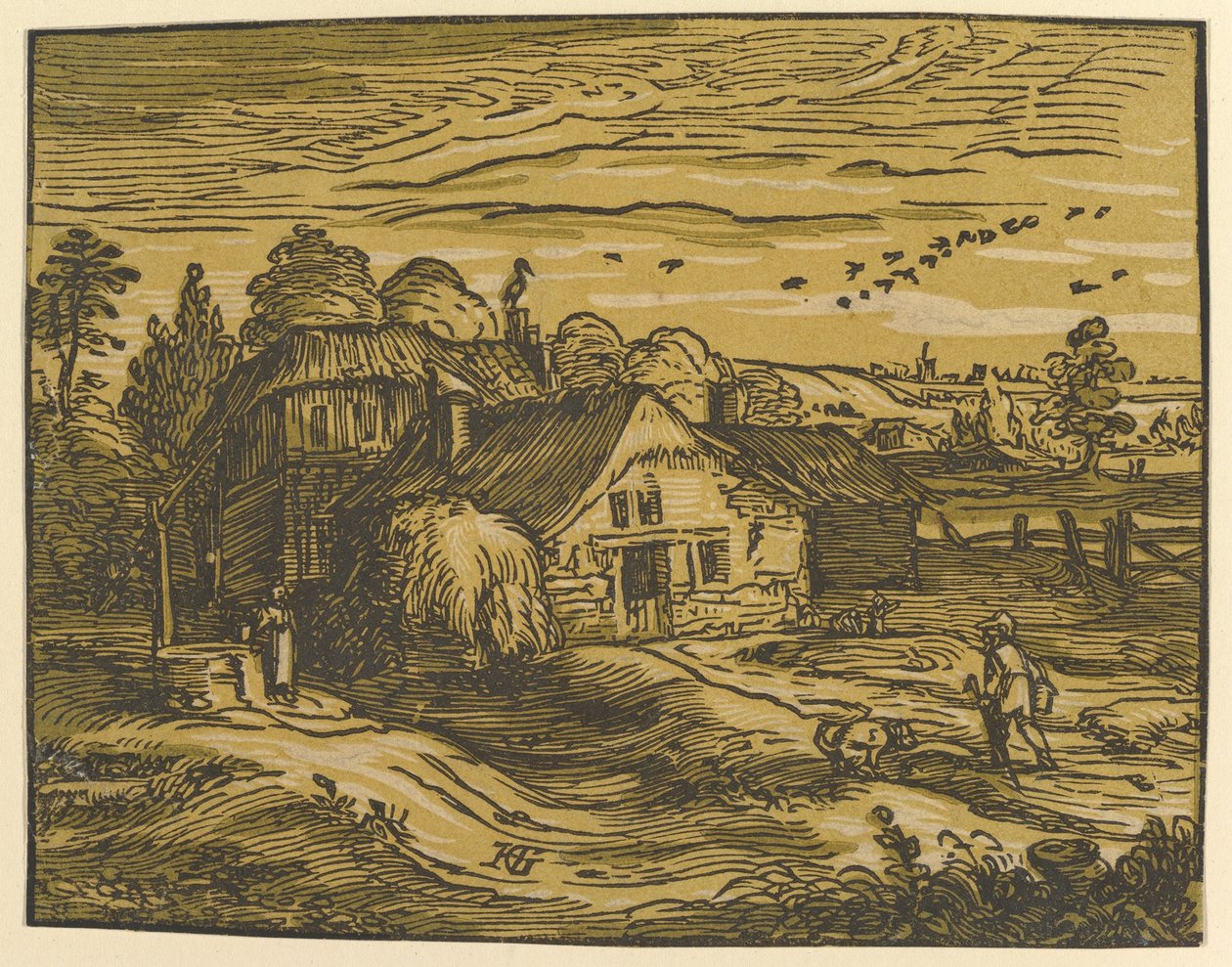 Maisema, jossa on mökki tekijältä Hendrick Goltzius