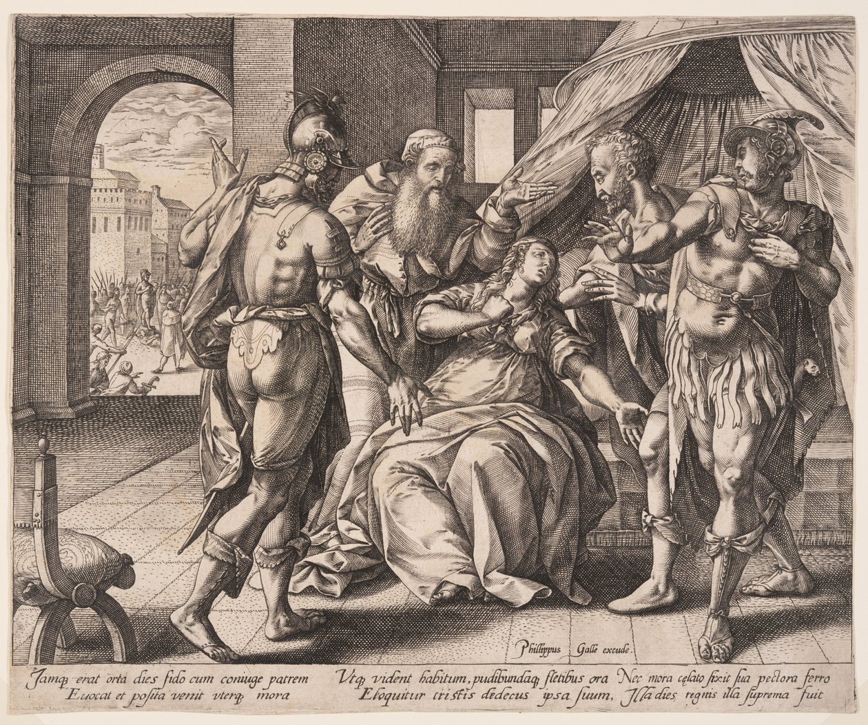 Lucretia tappamassa itseään, Lucretian tarinasta The Story of Lucretia tekijältä Hendrick Goltzius