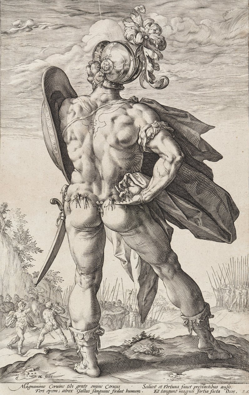 Marcus Valerius Corvus (Roomalaiset sankarit, lehti 6) tekijältä Hendrick Goltzius
