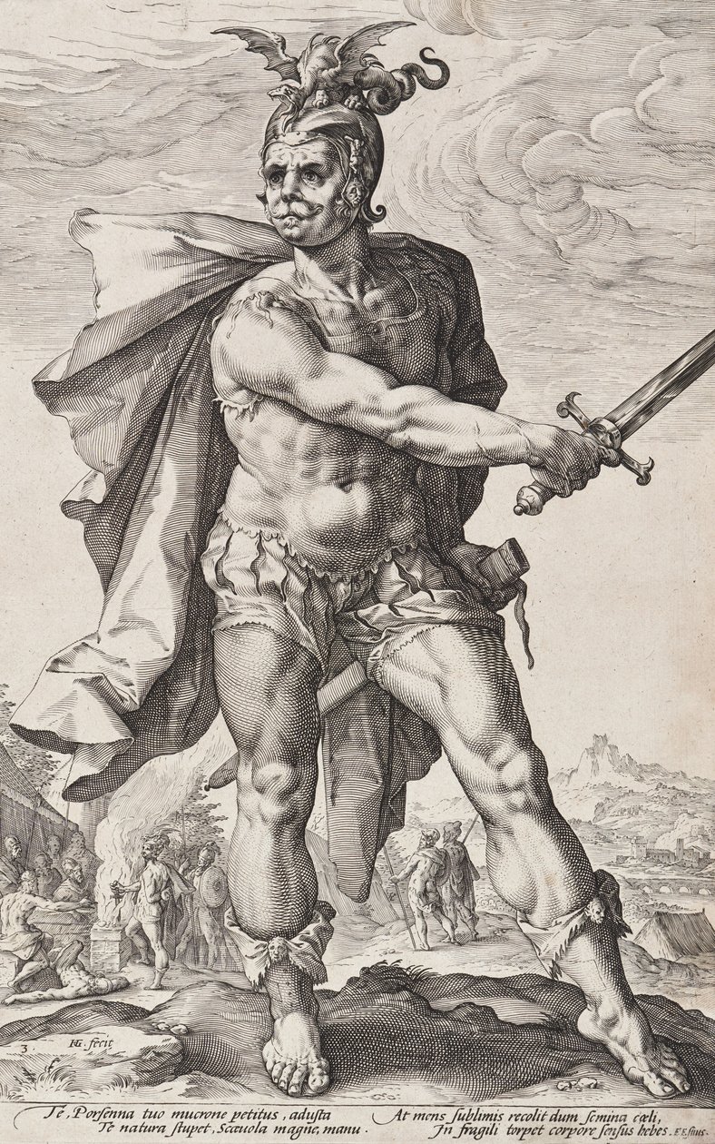 Mucius Scaevola (Roomalaiset sankarit, lehti 3) tekijältä Hendrick Goltzius