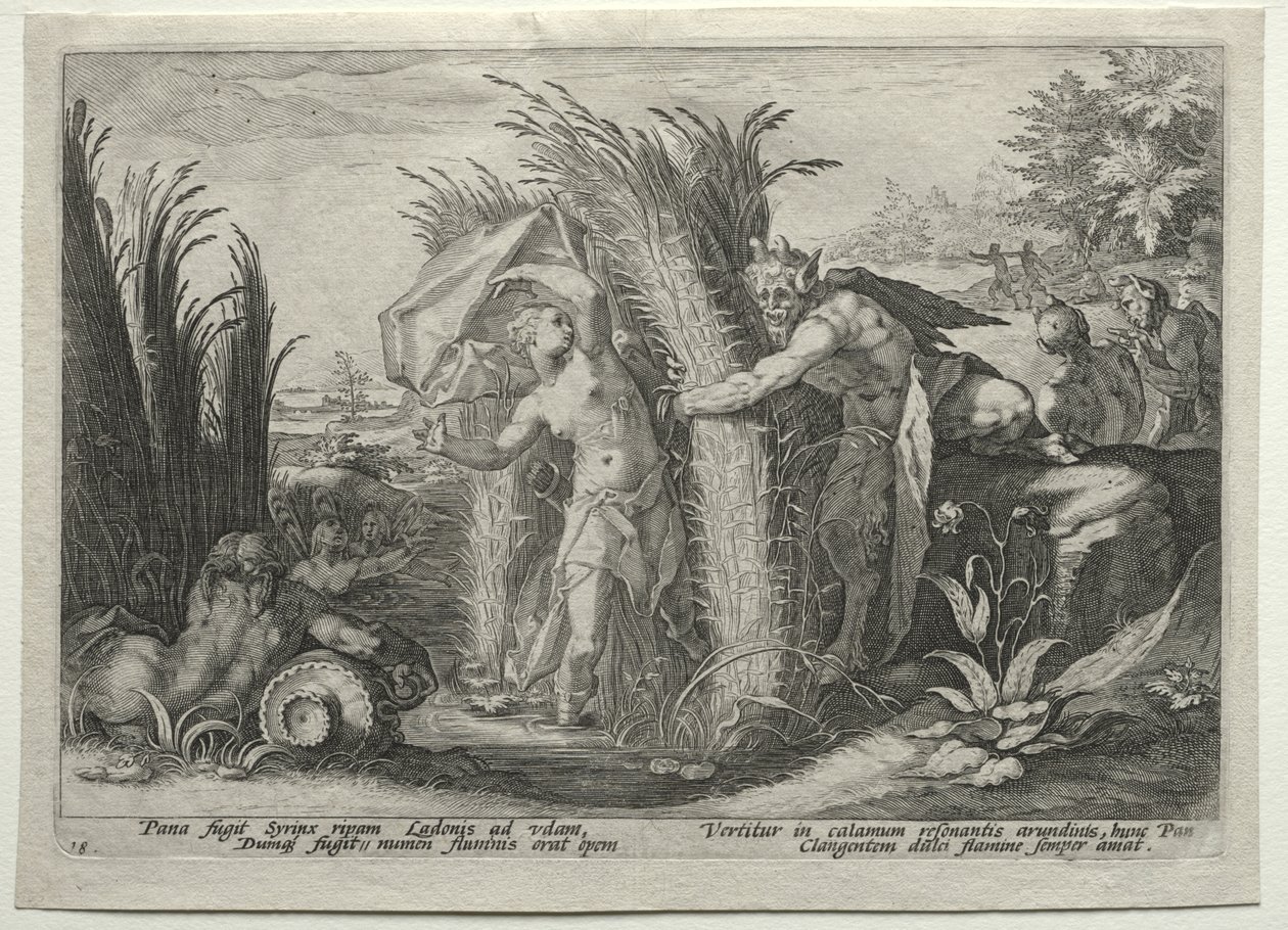 Pan jahtaa Syrinxiä tekijältä Hendrick Goltzius