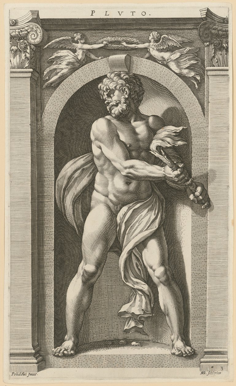 Pluto, sarjan ”Kahdeksan antiikin jumaluutta” 3. sivu tekijältä Hendrick Goltzius