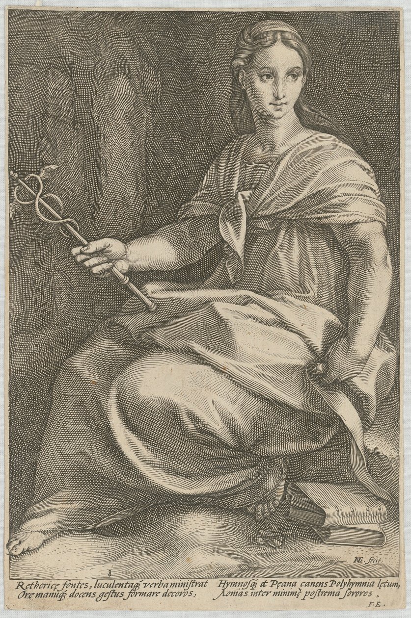 Polyhymnia, sarjan "Yhdeksän muusaa" lehti 8 tekijältä Hendrick Goltzius