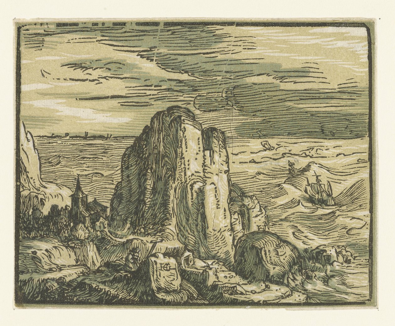 Kivi rannikolla Neljä pientä maisemaa (sarjan nimi) tekijältä Hendrick Goltzius