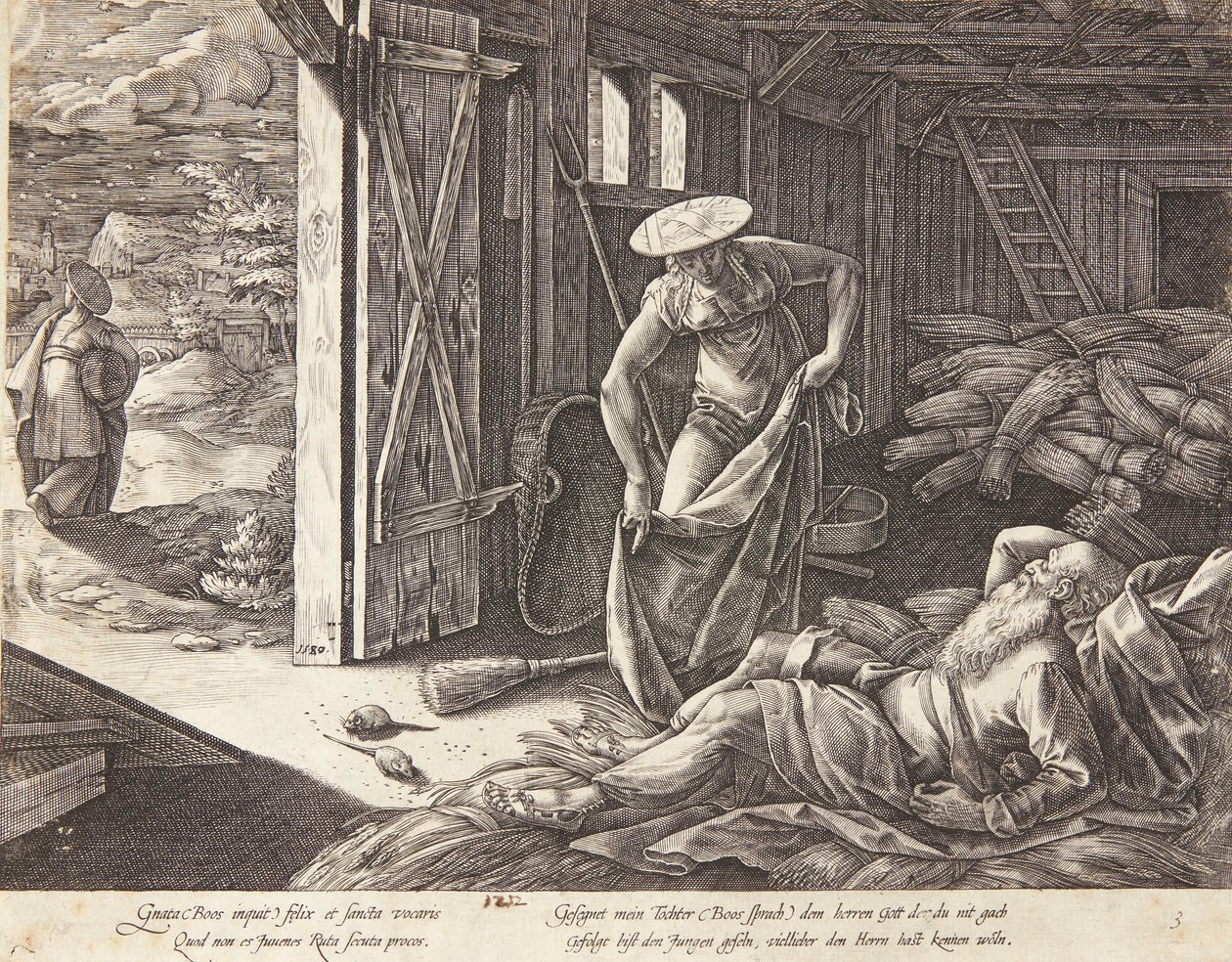 Ruut ja Boas puimatantereella tekijältä Hendrick Goltzius